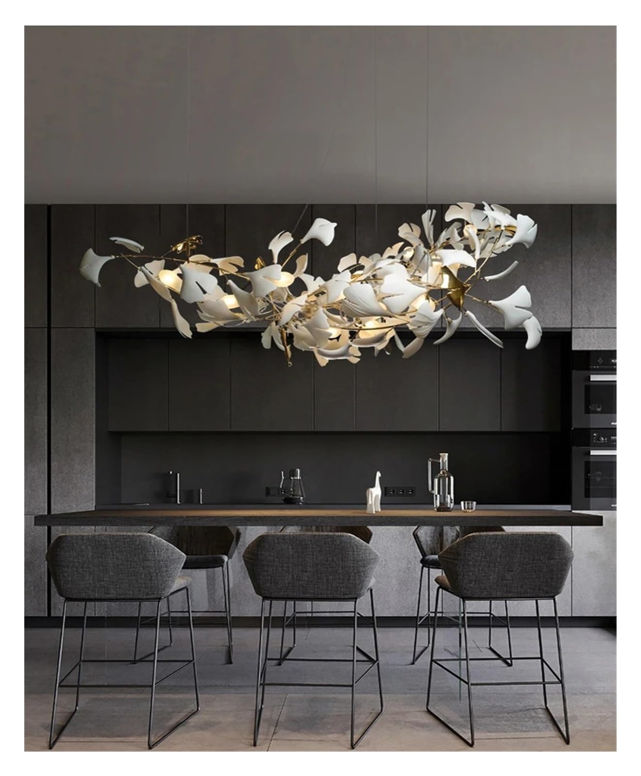 Générique Lustre, Plafonnier suspendu rond en forme de feuille Ginkgo, design moderne, luminaire décoratif d'intérieur, idéal
