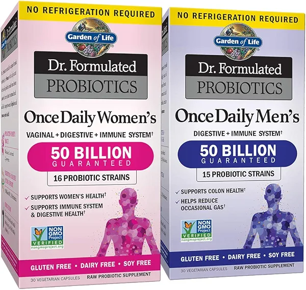 Garden of Life Probiotic Bundle: Dr. Formulated Once Daily Women’s & Men's Probiotics, 50 Billion CFU Shelf Stable, Non-GMO Probiotic for Men & Women with Prebiotic Fiber, 30 Capsules Each B