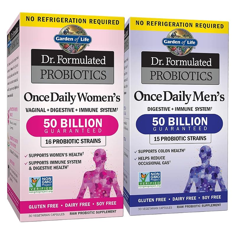 Garden of Life Kit de Probióticos para Mulheres e Homens com Fibra Prebiótica, 50 bilhões de UFC, 60 cápsulas