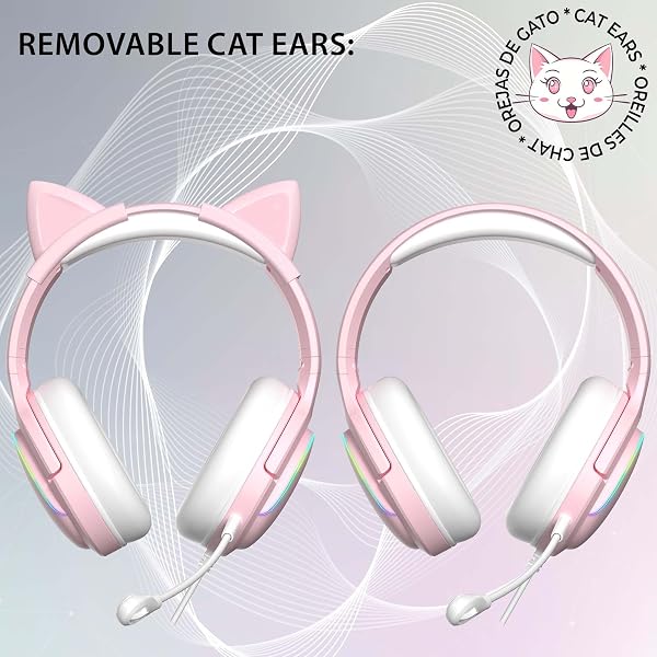 Subsonic - Casque Gaming Spectra. Casque pour PS5, PS4, PC, Xbox - Hauts Parleurs de 50 mm, Micro Inclinable, LED RGB Dynamique Télécommande avec Réglage du Volume et Bouton Mute intégrés - Rose - 4