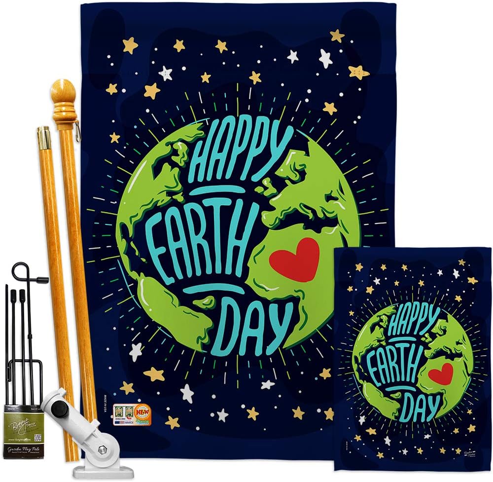 Happy Earth Day House Flag Sweet Life Peace Support Environmental Protection Small Decorative Gift Yard Banner Double-Sided Made In USA 28 X 40