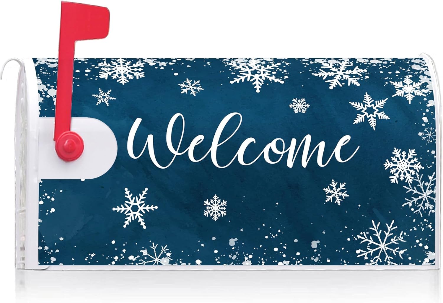 Texupday Welcome Winter Christmas Snowflakes Decoration Mailbox Cover with Magnetic Strip Holiday Mailbox Wraps Post Letter Box Cover Standard Size 21" X 18" for Garden Outdoor Yard Decor