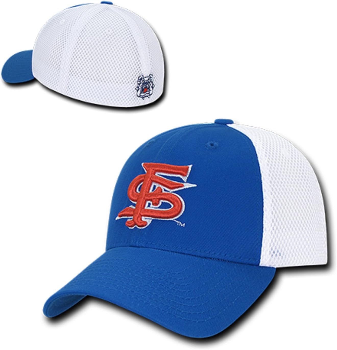 University of Fresno State Bulldogs Mesh Structured Flex Baseball Fitted Ball Cap Hat Royal Blue