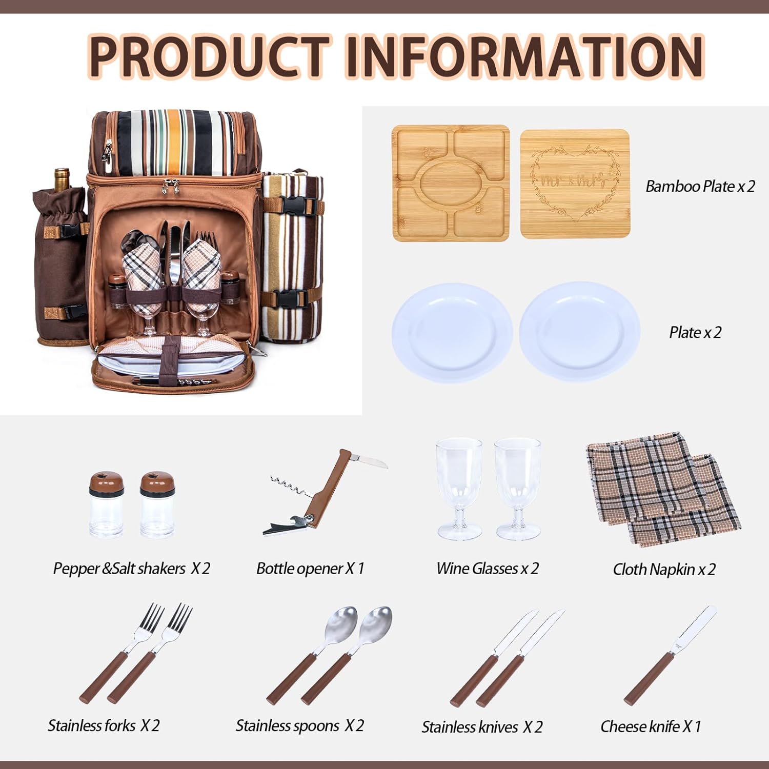 Hap Tim Picnic Basket Backpack for 2 Person with Blanket, 2 Charcuterie Board, Engagement Gifts for Couples, Gifts Ideals for Wedding, Housewarming, White Elephant, Bridal Showers - Image 2