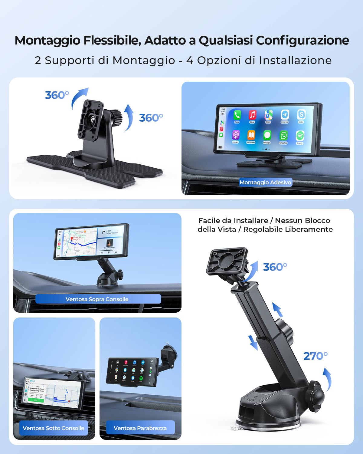 Schermo Auto Portatile 9,26" Wireless con Dash Cam Frontale 4K e Posteriore HD, Apple CarPlay, Android Auto, OTA, Mirror Link, Bluetooth 5.0, Controllo Vocale, GPS, FM