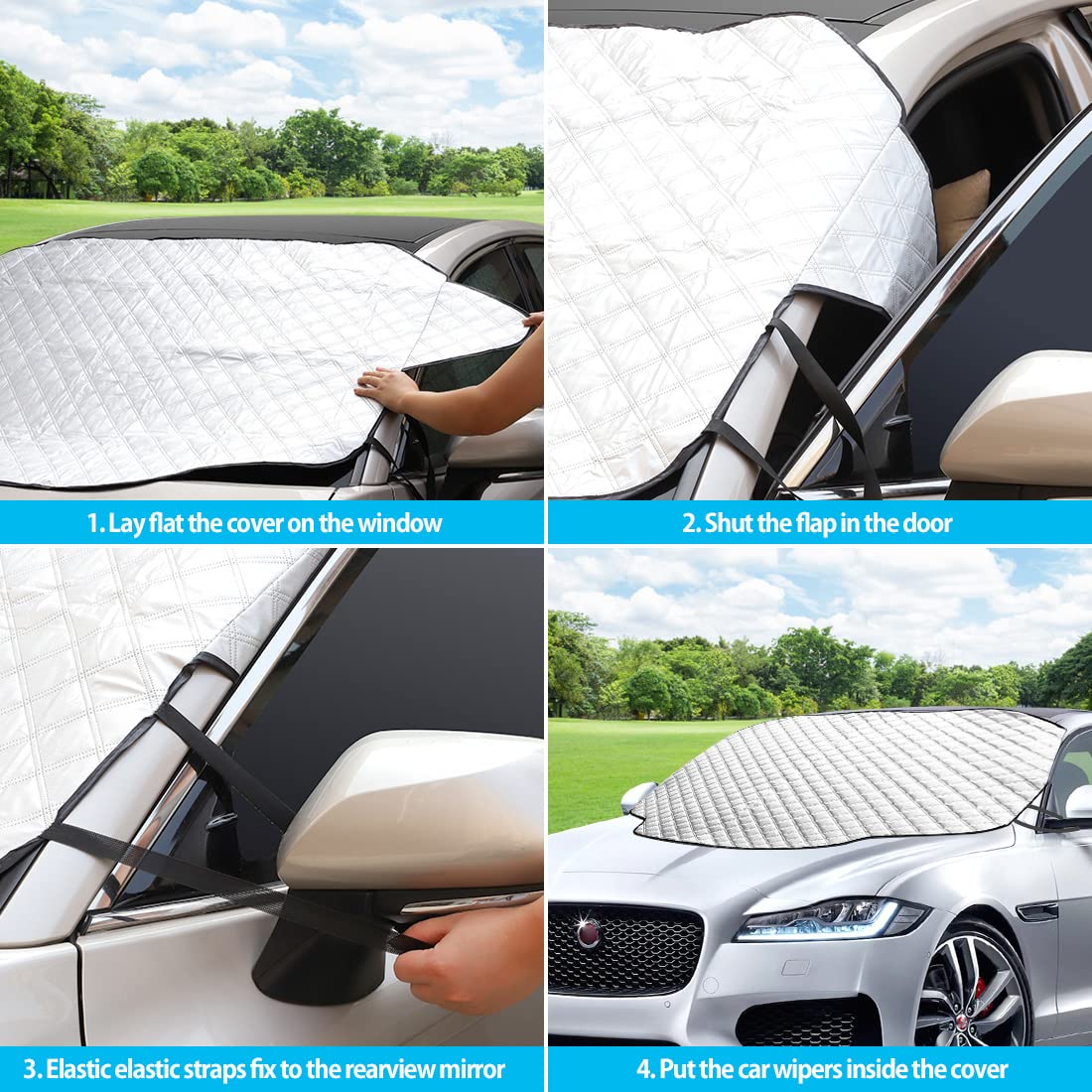 Couverture Pare-Brise Voiture, Bâche Pare Brise Protection Magnétique Couverture Repliable, Universelle Couverture Pare Brise pour Anti Givre, Neige, Glace, UV, Pluie & Soleil - 183 x 116cm
