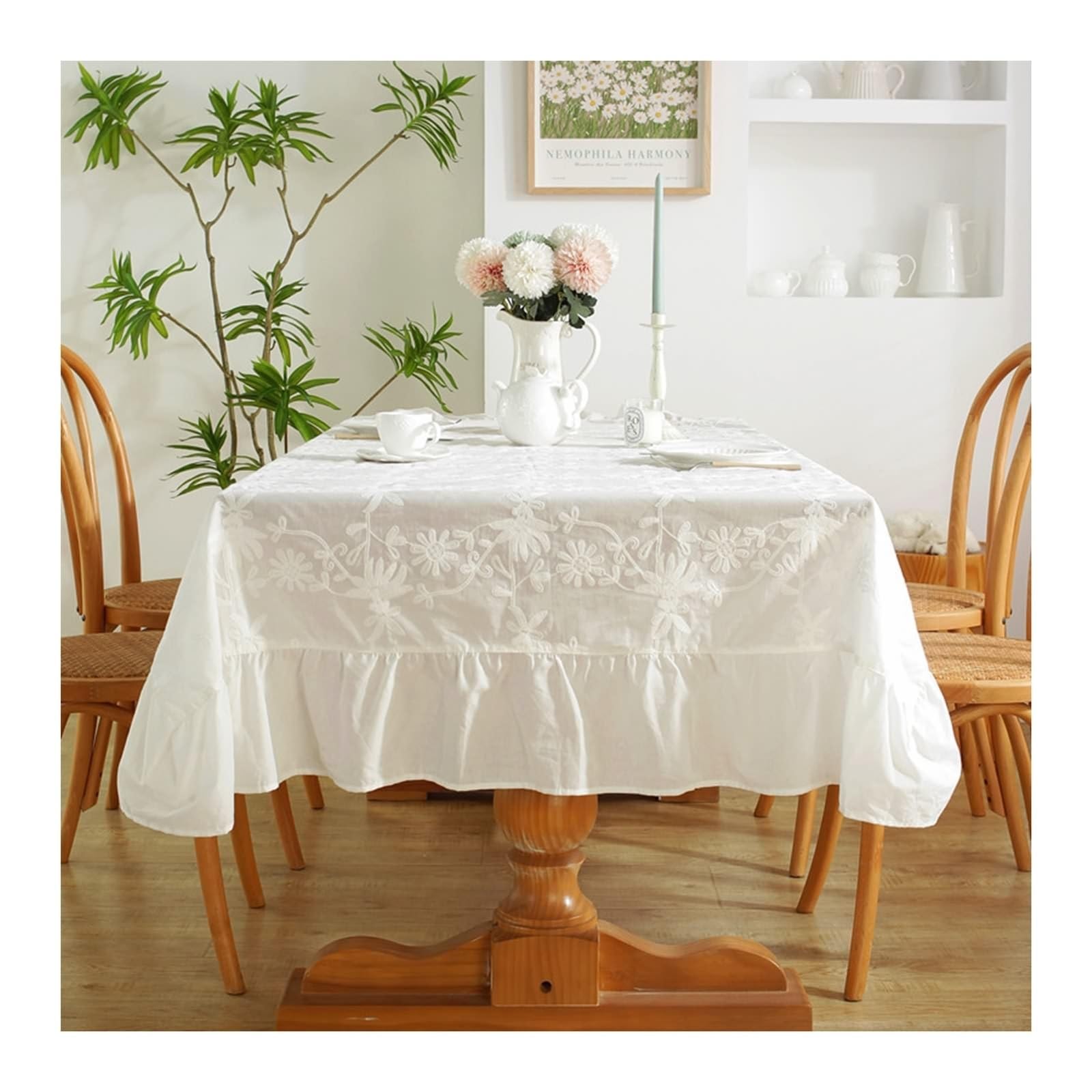 Nappe coton lavable fleurs brodées table rectangulaire 140x260 cm