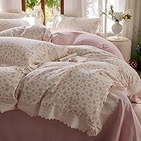 Vista 219 de 3 piezas de juego de funda de edredón tamaño individual XL, funda de edredón blanca con estampado floral azul, ropa de cama coquette de algodón