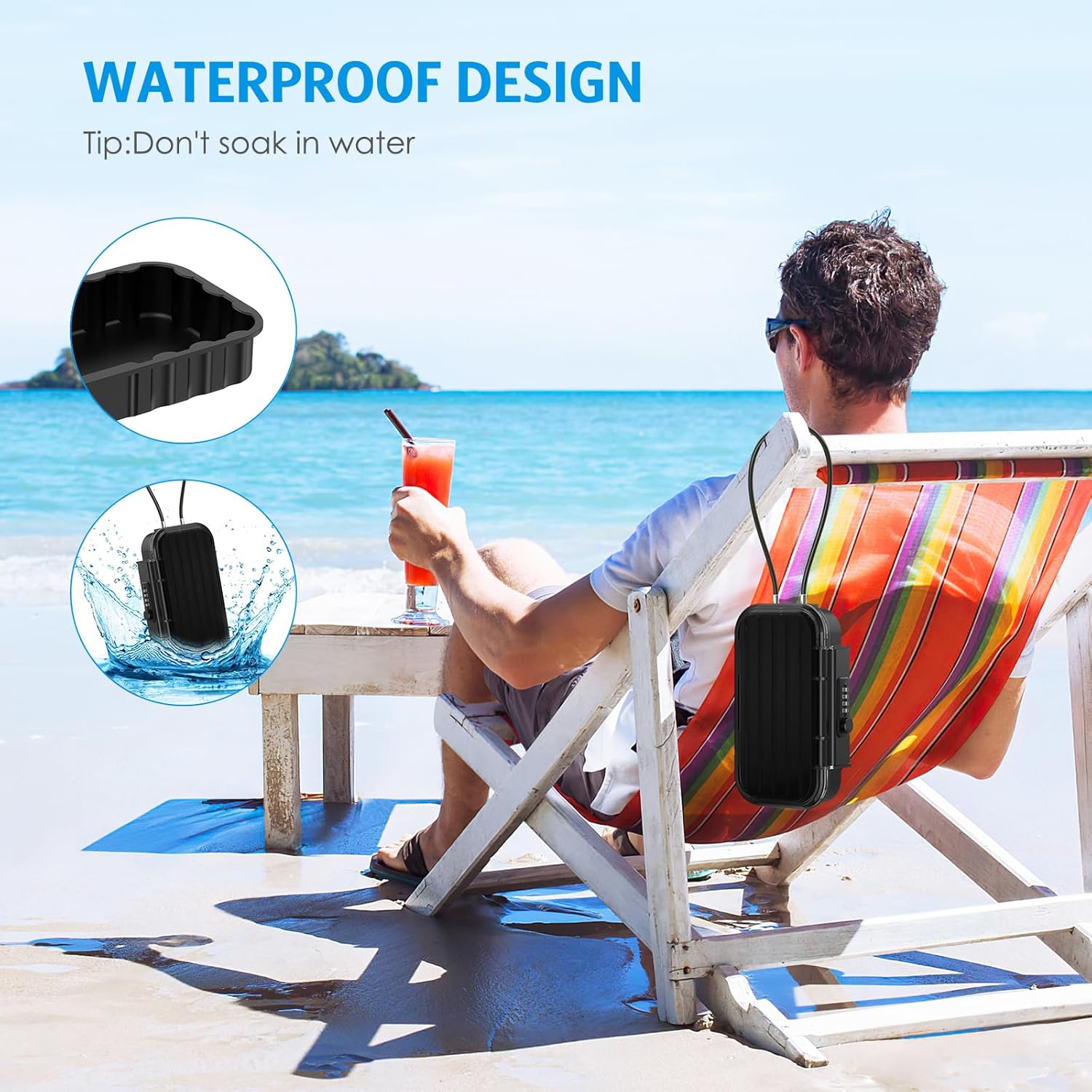 AMIR Portable Lock Box with 4-Digit Resettable Combination, Waterproof Anti-Theft Portable Travel Safe Box with Removable Steel Cable, Personal Cash Box for Beach, Gym, Dorm, Hotel, Office