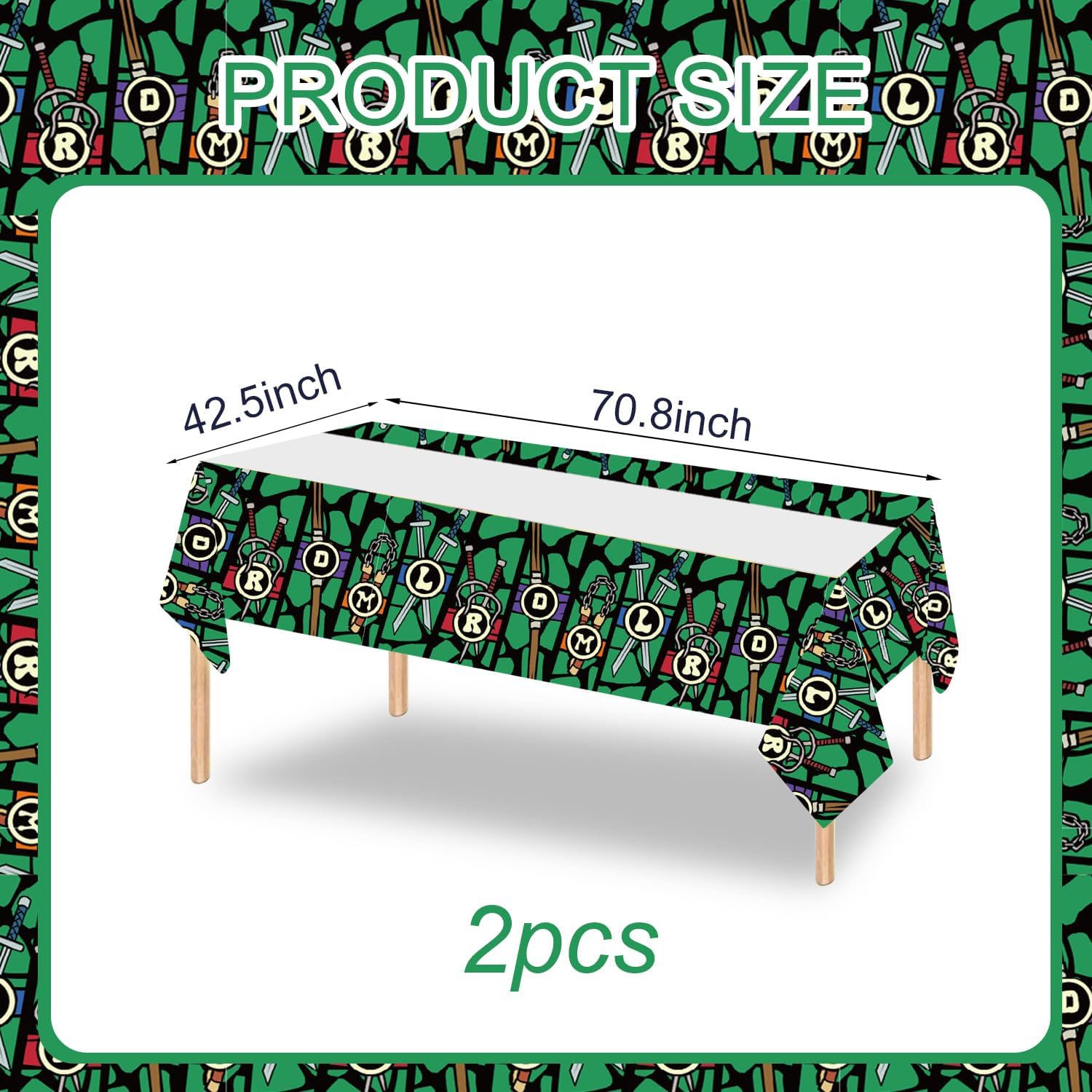 2Pcs Turtle Birthday Tablecloth Party Supplie Anime Ninja 70.8" x 42.5" Tablecovers Supplies Rectangle Cartoon Turtle Table Covers Party Decorations for Baby Shower Martial Arts Ninja Party Decor image 2