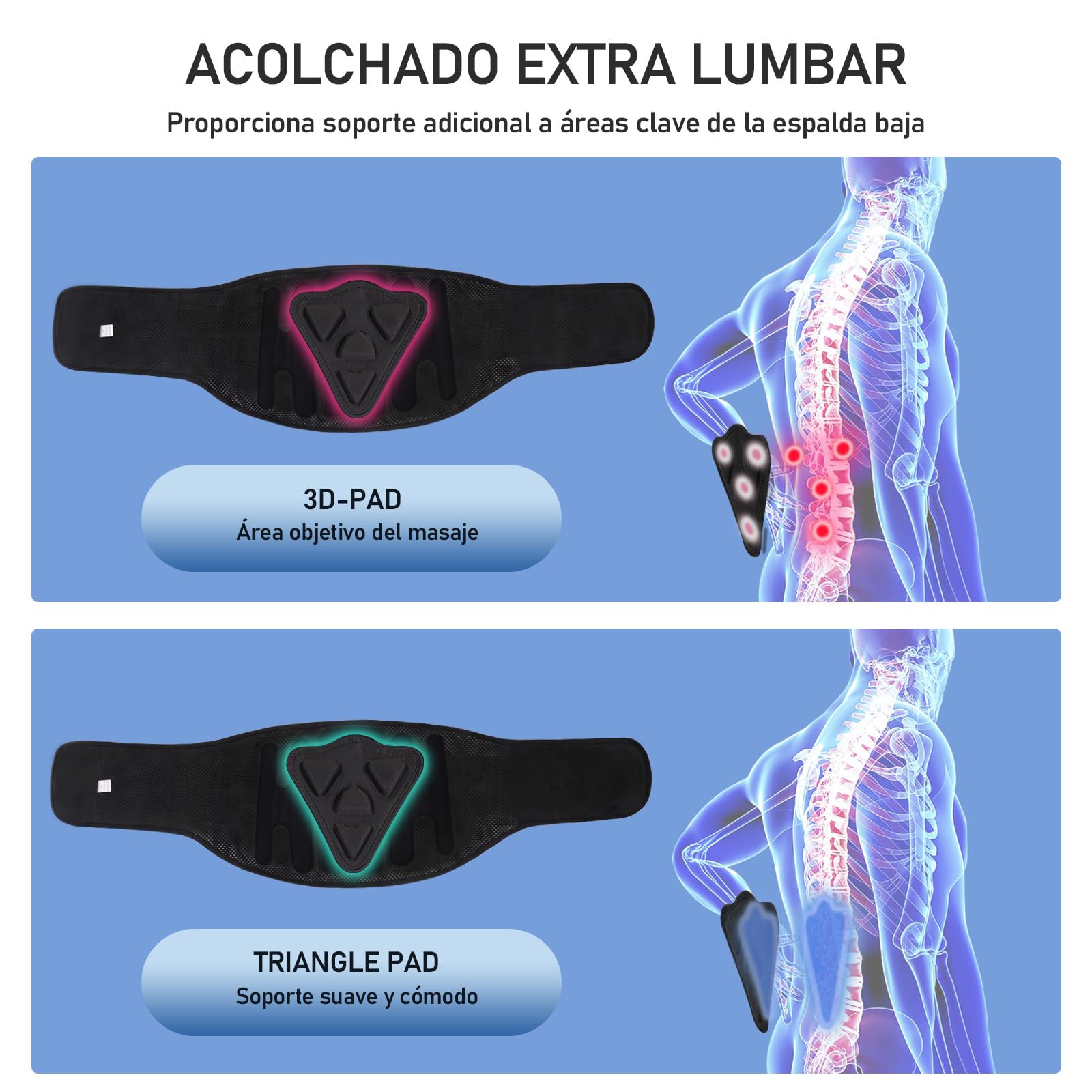 HLGO Faja Lumbar para Hombre y Mujer con Fuertes Soportes de Metal, Cinturón Lumbar con Cojín3D, para Aliviar el Dolor Lumbar, Ajustable, Cómodo, Malla Transpirable (134,5-152,5 cm)