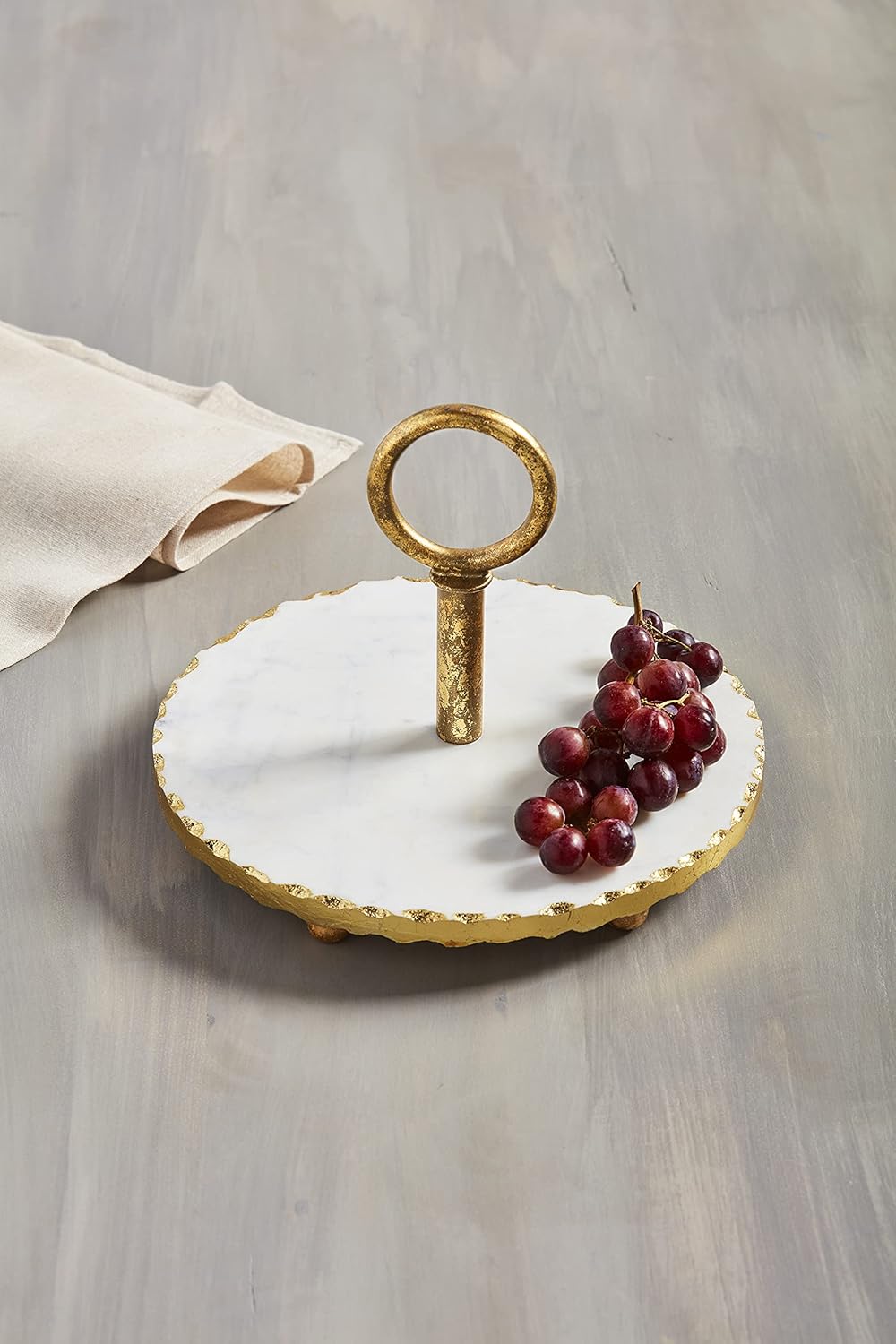 Mud Pie, 7" x 10" dia Marble Edge Server, White and Gold
