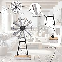 Vista 3 de MODE HOME Charming Tall Galvanized Windmill Decor, Metal Windmill Accent for Farmhouse Shelf Decor and Living Room, Adding a Touch of Rustic
