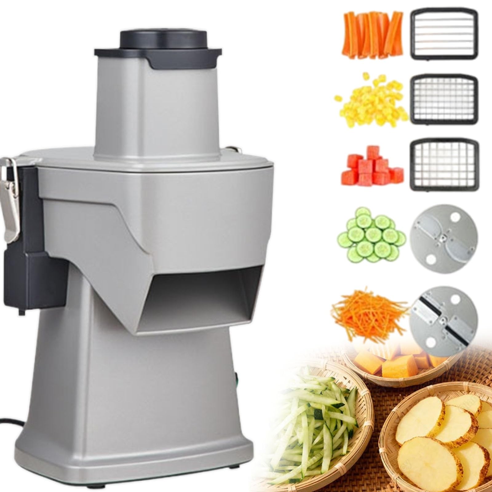 Tritatutto e cubettatrice automatica di verdure,grattugia e affettatrice elettrica professionale, macchina for tagliare a dadini, julienne e sminuzzare
