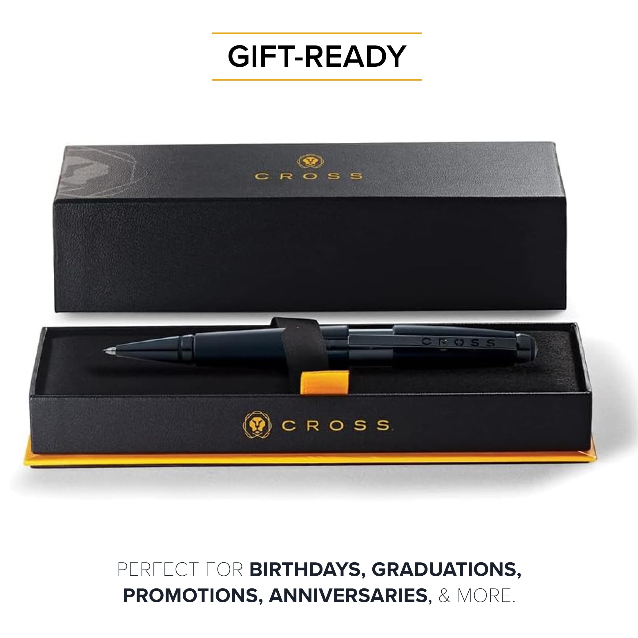 Cross Edge Stylo roller (épaisseur de trait M, couleur de l'encre : noir, rechargeable, avec coffret cadeau haut de gamme) Noir mat