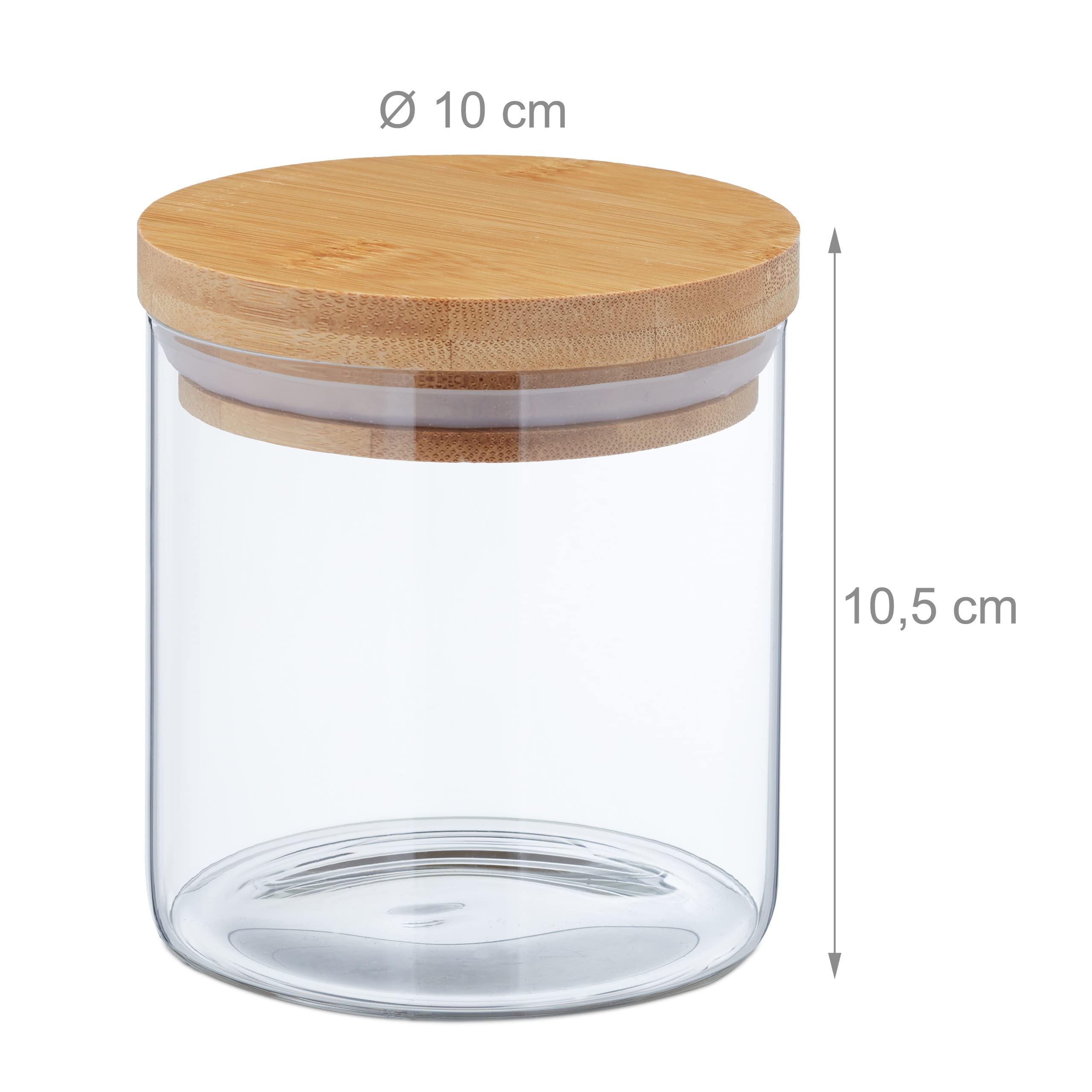 Relaxdays Lot de 9 bocaux en Verre, Petits Pots avec Couvercle Bambou, 500 ML, hermétique, Transparent/Nature