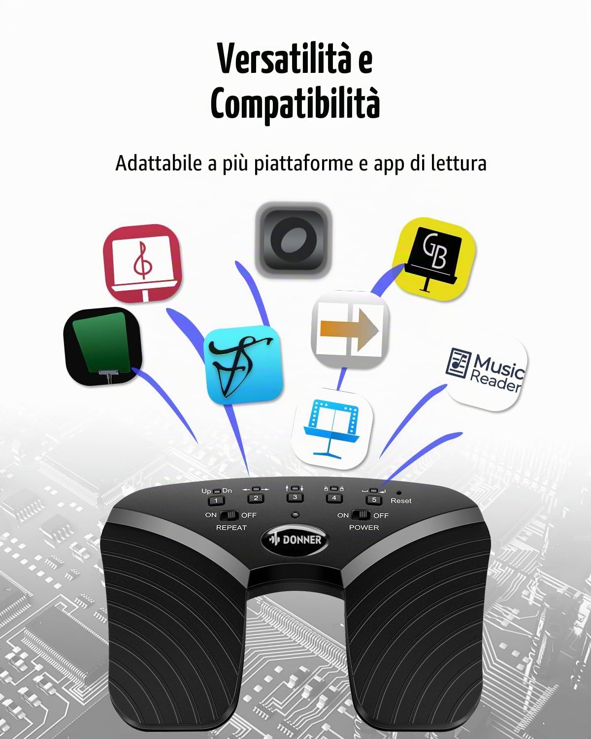 Donner Wireless Page Turner Pedal, pedale ricaricabile per girapagina musicale per tablet e telefono, nero