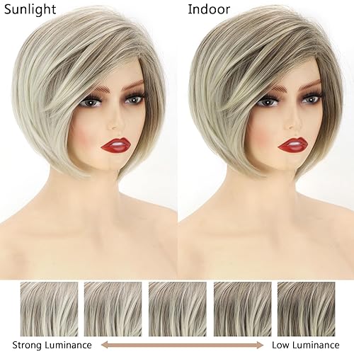 Miniatura 6 de TISHINING Peluca larga y rizada ondulada con flequillo, peluca de cabello sintético rubio mixto degradado para mujeres blancas, 23 pulgadas, aspecto