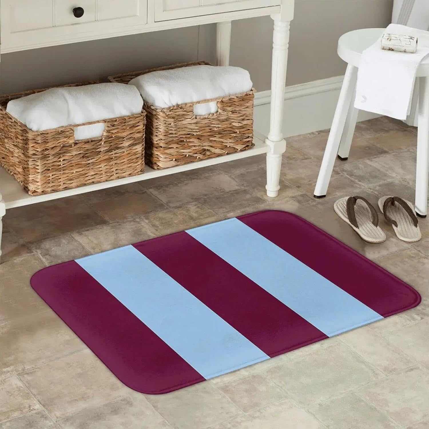 Aston Villa Retro 2000 Bordeaux e Blu Casa a Righe Zerbino Antiscivolo Tappetino Lavabile Tappeto per Cucina Tappetini 3D-40x60cm