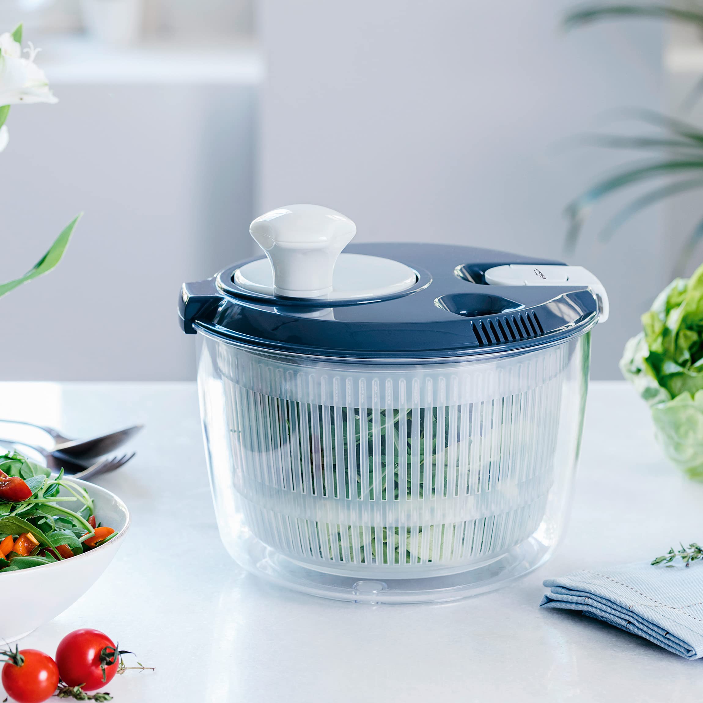 Lacor - 61422 - Centrifugadora KLEIN de Gran Velocidad, Pomo Giratorio, Sistema de Bloqueo, 3 piezas: Escurridor, Rejilla, Bol, 100% libre BPA, Ø 20,5 x 19 cm, Gris