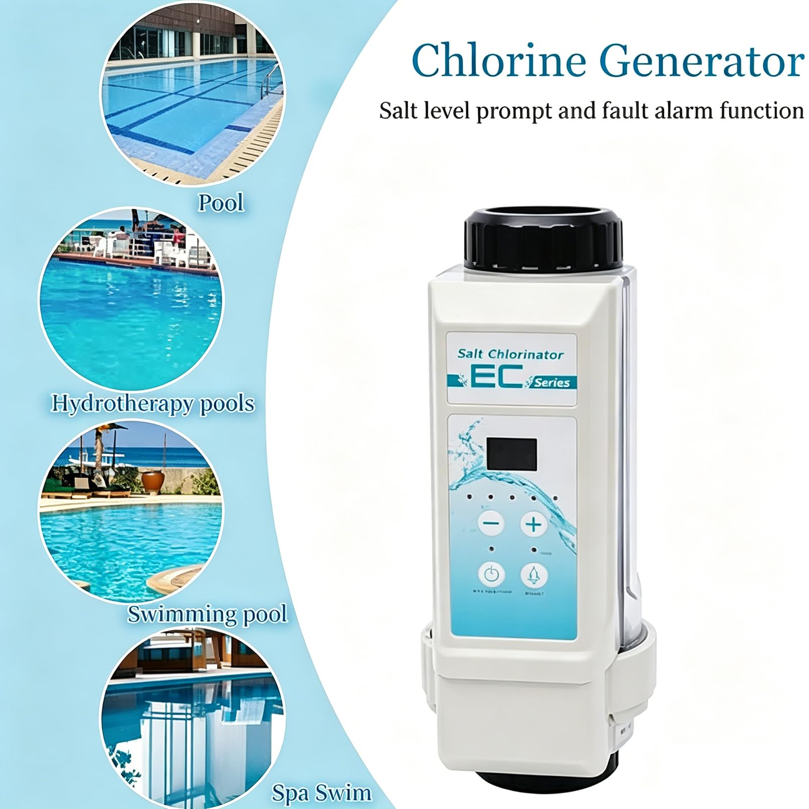 Piscina Cloradora Salina, Electrolizador de Cloro para Piscinas, con Aviso de Nivel de Sal Y Alarma de Falla, Funciones Completas Sistema, Aplicable a Sistema de Sal para Piscina Enterrada