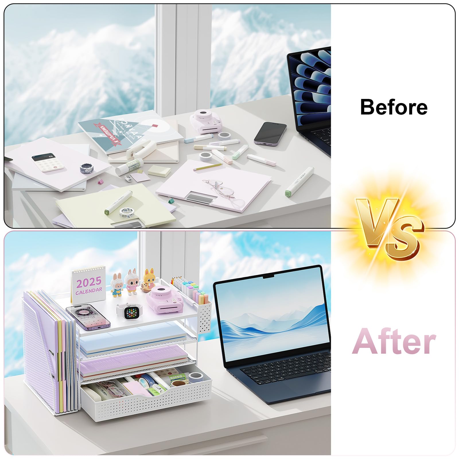 Wood Desk Organizers and Accessories with File Holder & Catalog Racks view 2