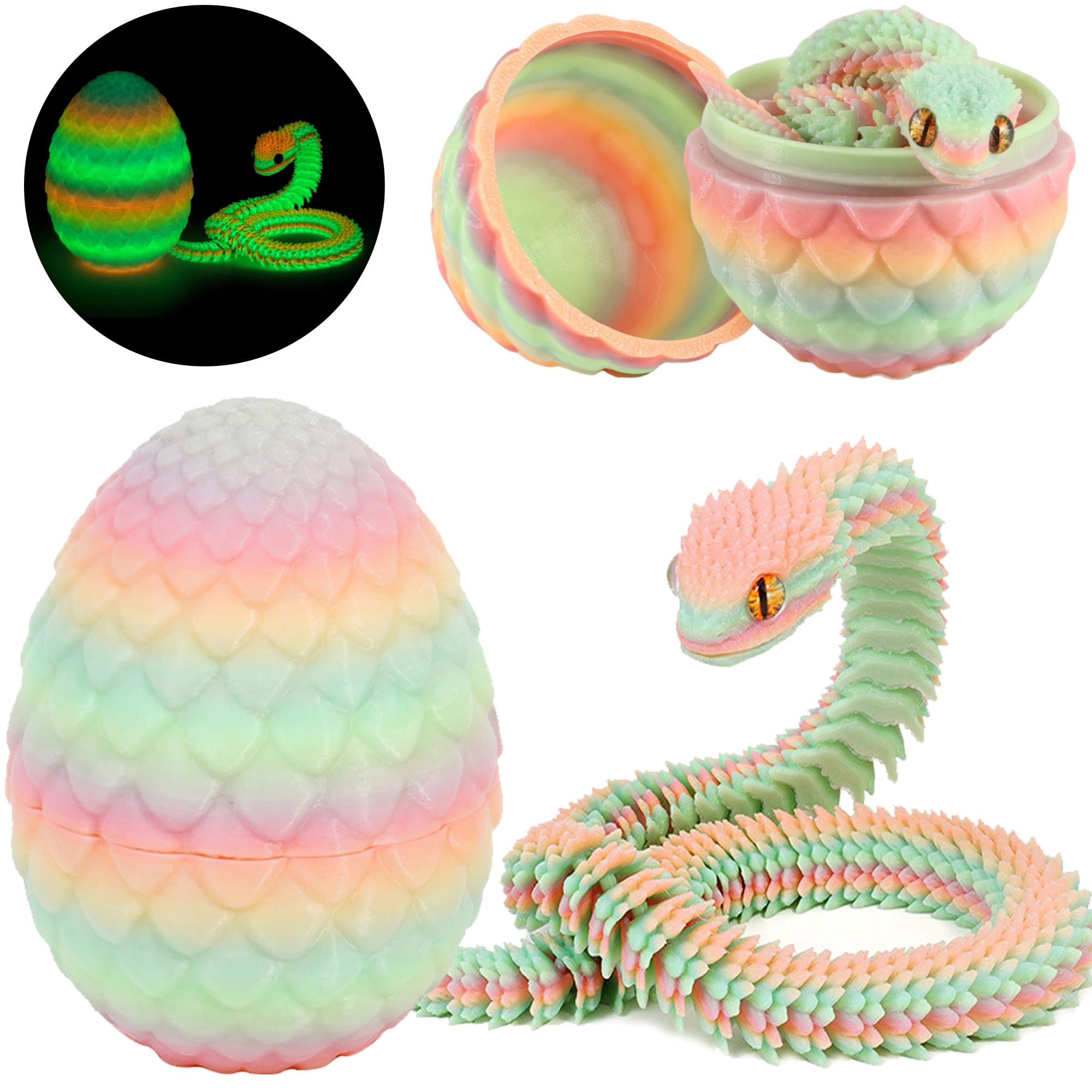 Joycabin 3D Printed Animals, 3D Printed Snake Fidget Toy, Easter 3D Printed Dragon Egg Snake Eggs, Fidget Mini Animals Toy Articular Mobility Toys for Adults and Kids Autism/ADHD (Bunt) — image 1