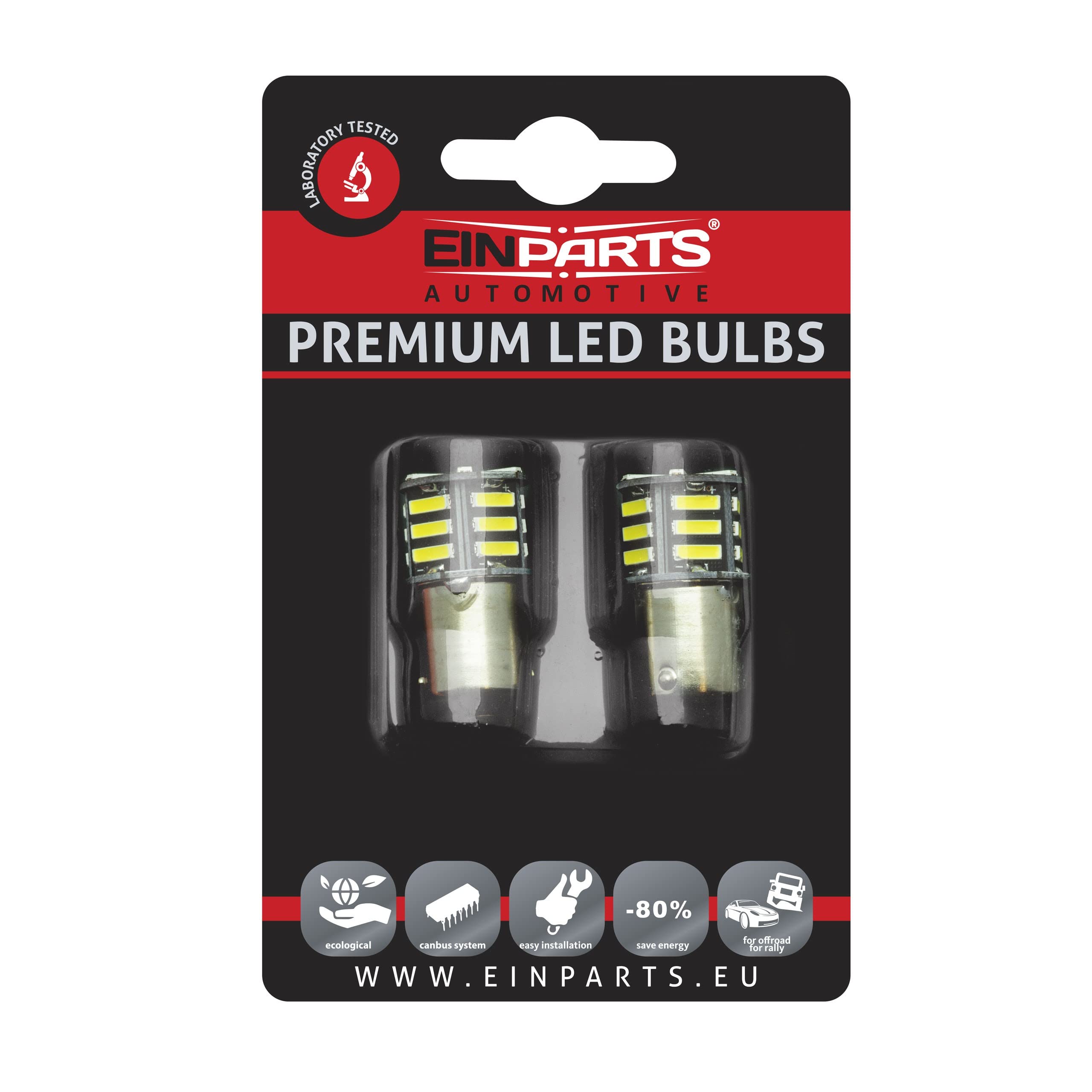 EinParts Żarówki LED P21W 12V 6000K (Biały Zimny), Diody 21x SMD 7020, 2 Sztuki