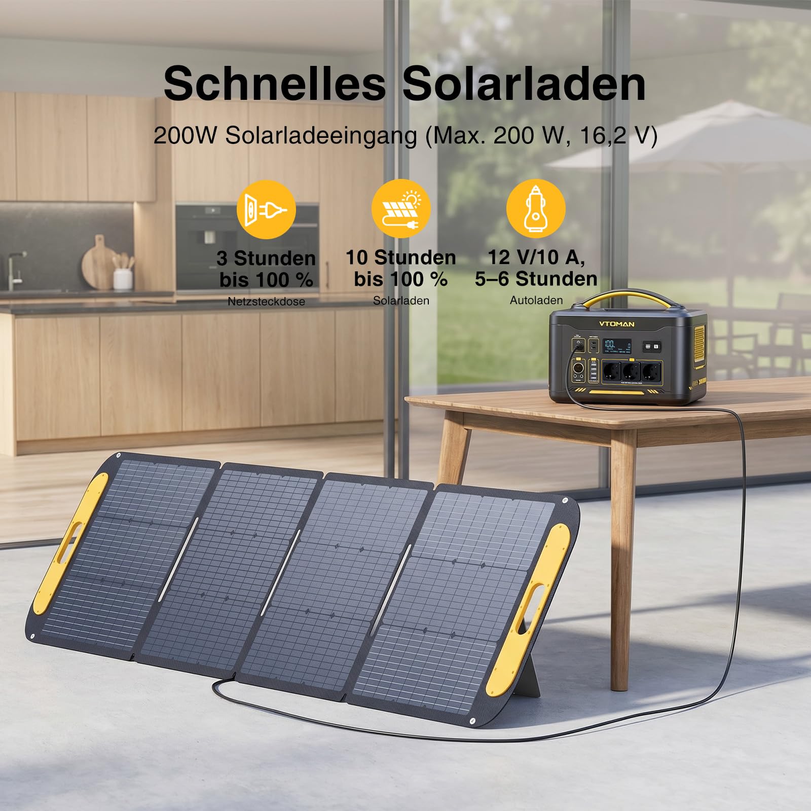 VTOMAN Jump 2200 Tragbare Powerstation mit 200W Leicht Faltbares Solarpanel - 2200W/1548Wh LiFePO4 Batterie Solar Stromgenerator, Erweiterbare Kapazität auf 3096Wh für Camping, Wohnmobil