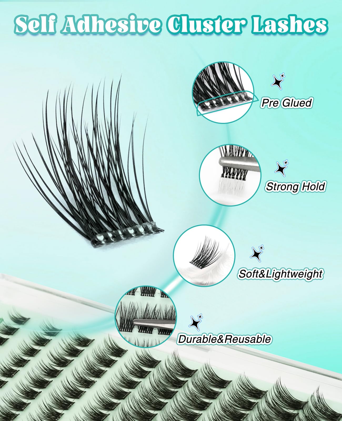 Obeyalash Ciglissime Press E Go Autoadesive 130pcs Cluster Lashes Ciglia Press and Go Ciglissima Wispy C Curl 8-14mix No Glue Eyelashes Self Adhesive Eyelash Natural Stick On Lash Resuable (YLB09)