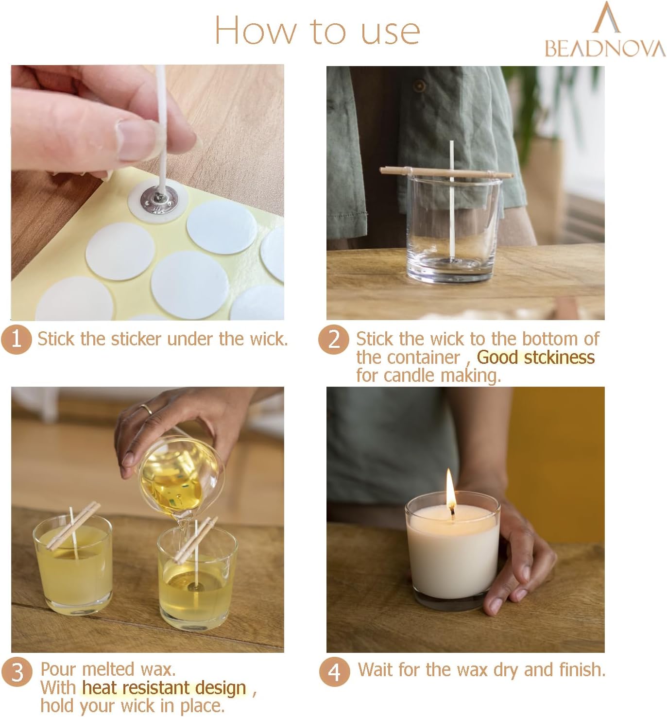 BEADNOVA 70pcs Double Sided Candle Wick Stickers for Candle Making DIY