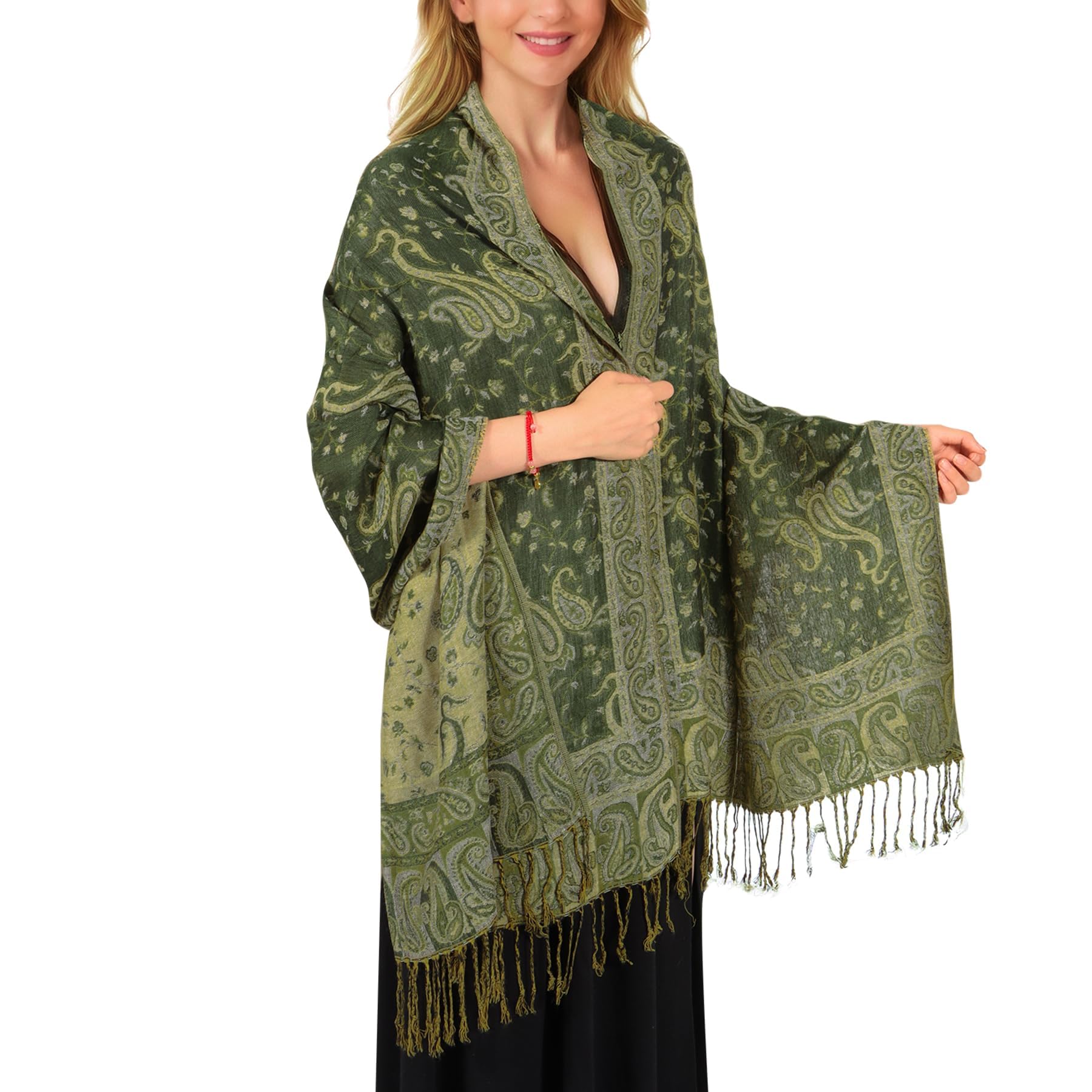 Lamca Sciarpa pashmina da donna, morbida e setosa, reversibile, motivo cachemire, scialle da donna, Beige-07, Etichettalia unica