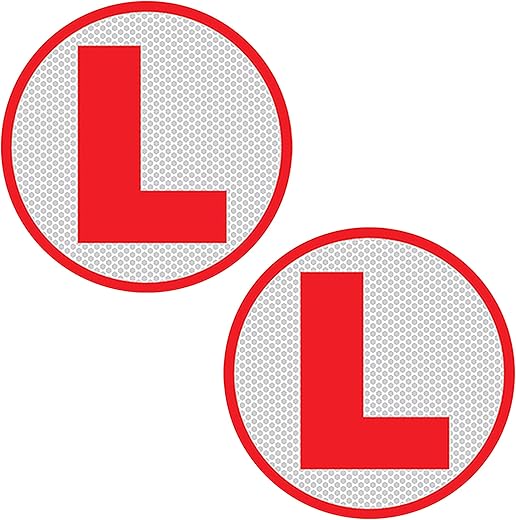 GLUN ® VinylReflective L Glass Sticker for Learning Drivers | Waterproof Car Board Sticker | Easily Removable, 15cm x 15cm, 2-Pack