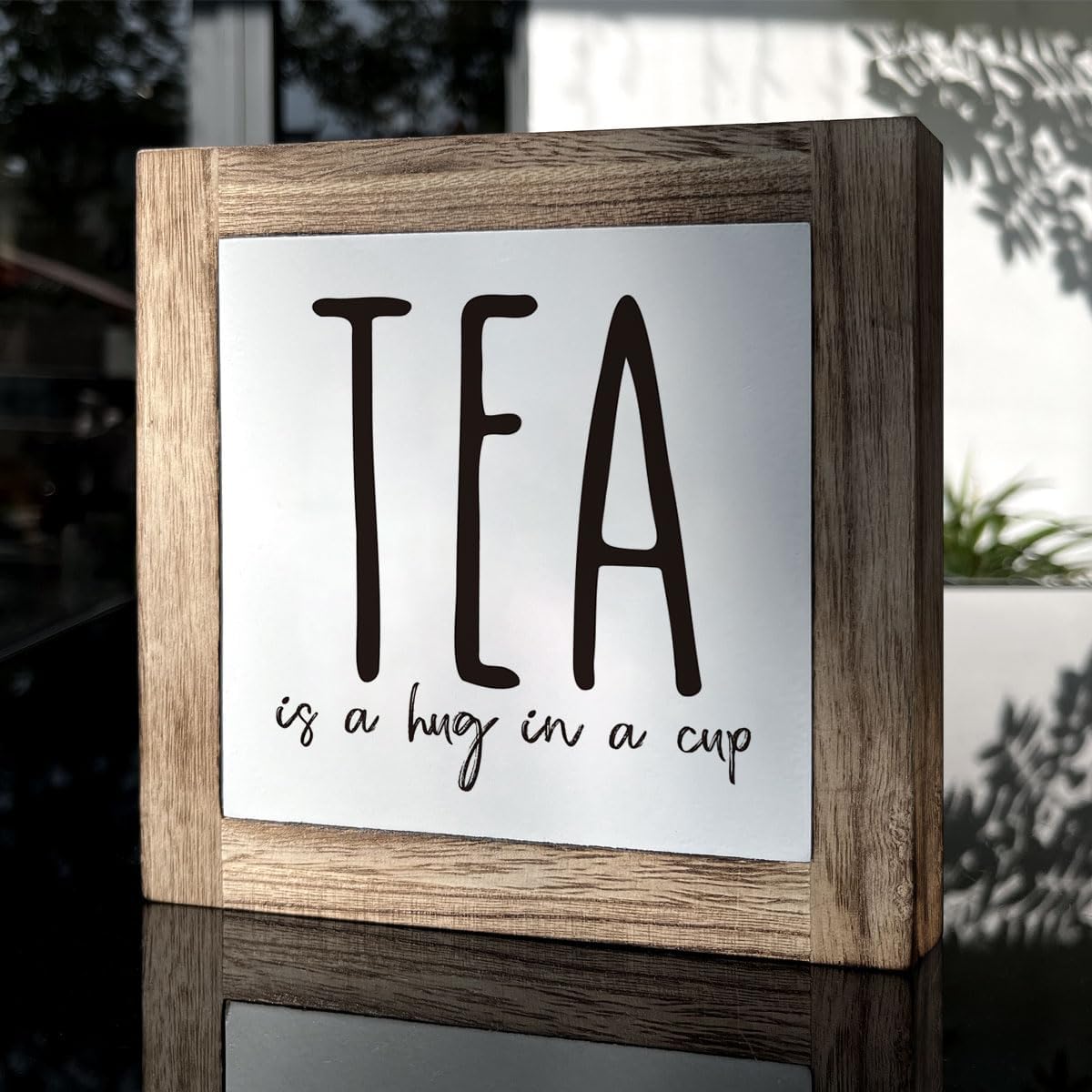 Tea is A Hug in A Cup, Wooden Box Signs for Home Decor, Rustic Wooden Table Sign, Teas Bar Decors, Teas Station Wood Decors, Farmhouse Kitchen Decor for Shelf, Tea Lover Gift image 3