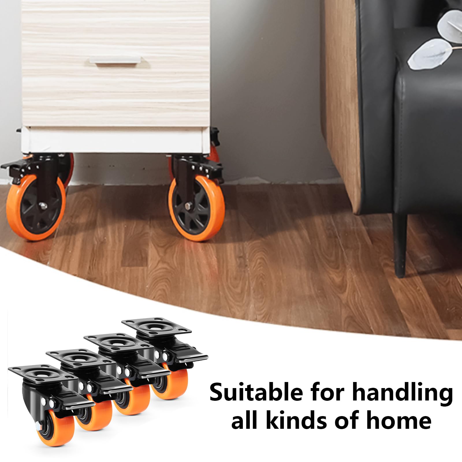 PVC Casters With Locking Brake 4Pcs PVC Quiet Wear Swivels Caster With Brakes Suitable For Furniture