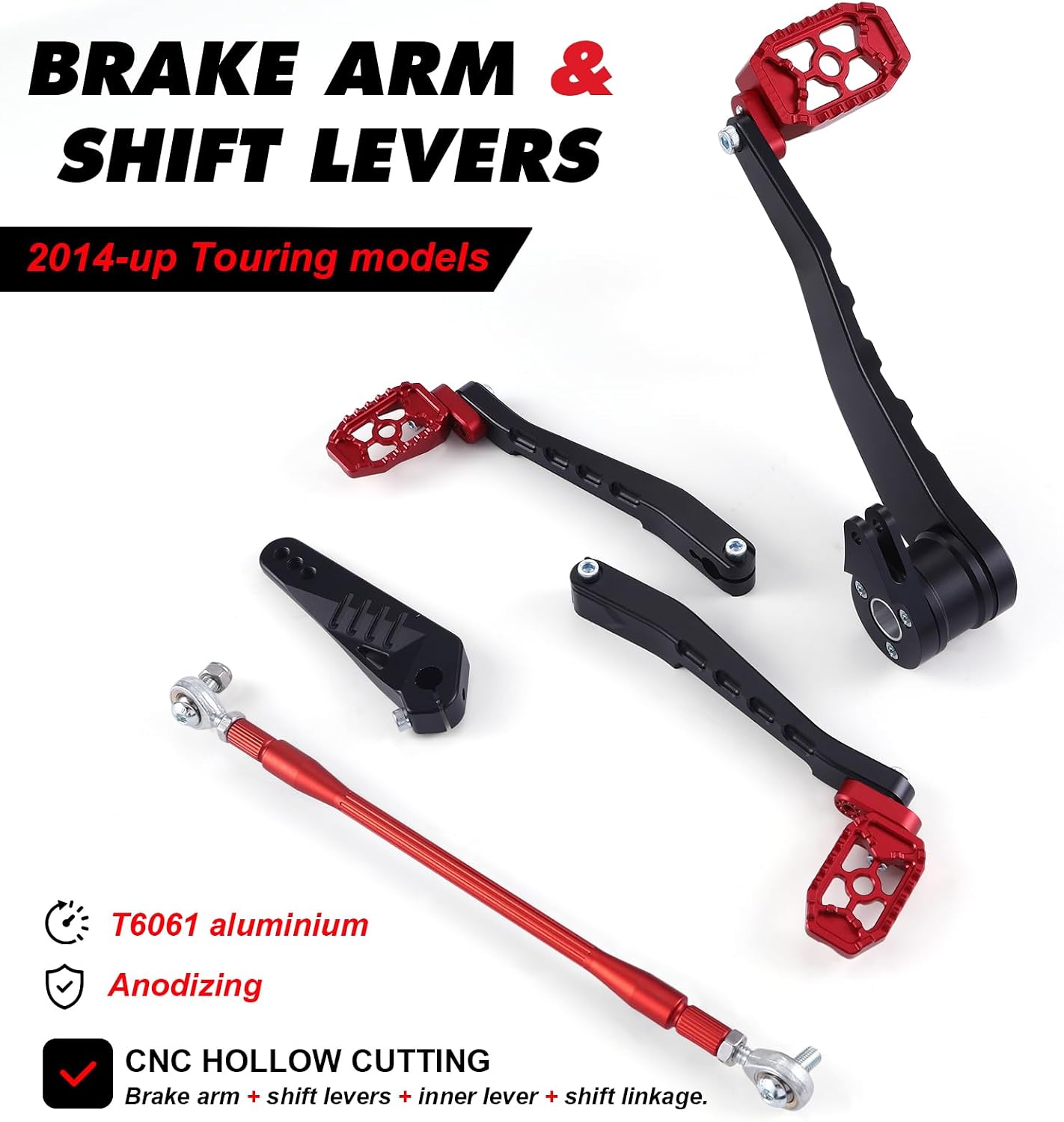 for Harley Touring MX Floorboards Street Road Glide King Brake Shifter levers 2014-2024 (Red/Black)