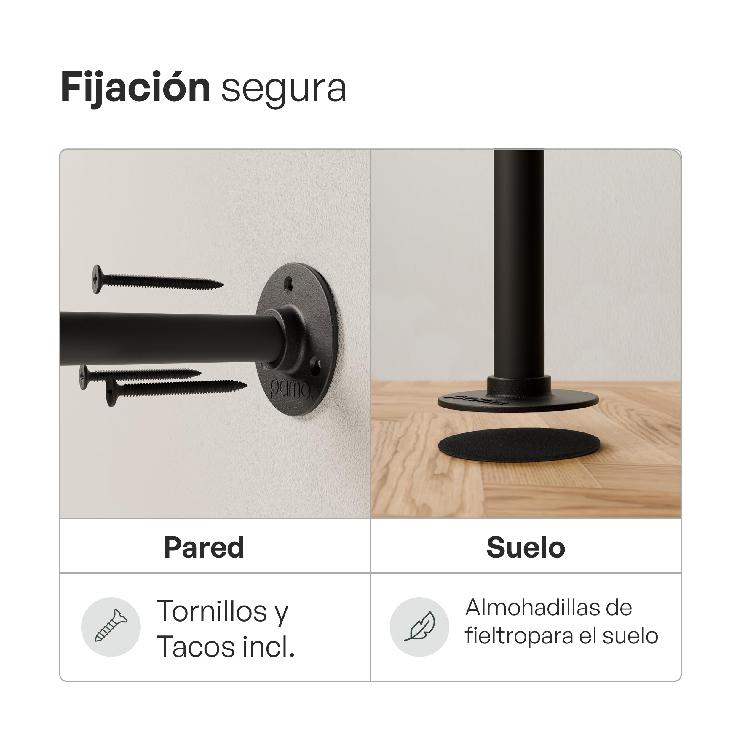 pamo Perchero de Pared Industrial Negro 105x222 cm – Barra para Colgar Ropa | Armario Abierto Metálico – Vestidor Abierto Modular – Soporta 200 kg