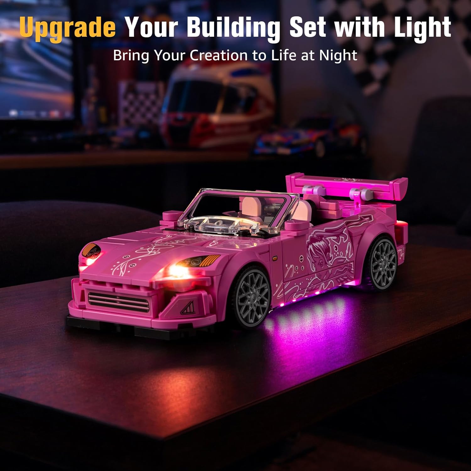 BrickSoul Light Up Kit Compatible with Lego Speed Champions 2 Fast 2 Furious Honda S2000 77241 Building Set, Upgrade Cable-Hiding Tech Lighting Accessories, Not Included 77241 Model