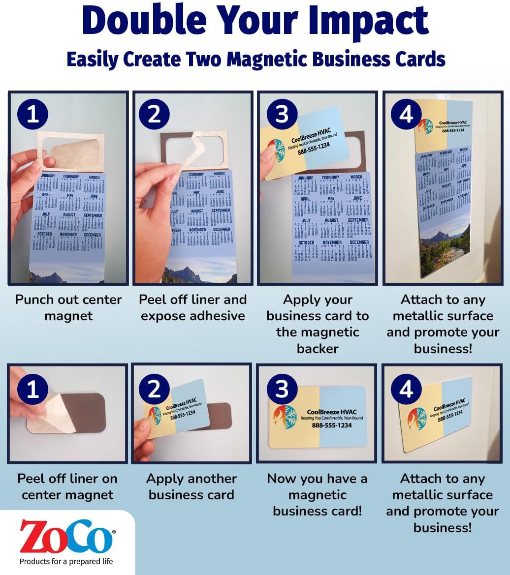 Peel & Stick Business Card - 2026 Mountains Calendar Magnet - 300 Count - Refrigerator Magnet - Promotional Product, Small Business Handout, Brand Awareness Item