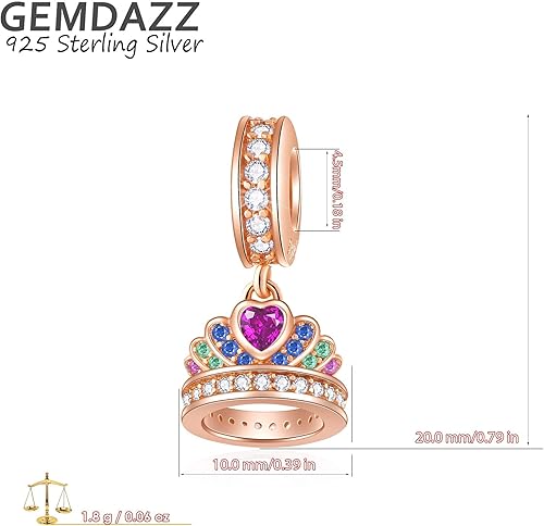 Miniatura 3 de GEMDAZZ Juego de dijes de oro rosa, pulsera de bricolaje, dije de dados de letra L y dije de corona de princesa en plata de ley 925, regalo para