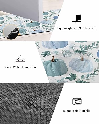 Miniatura 3 de Tapete de baño con diseño de calabazas azules, antideslizante, de secado rápido y absorbente, de tierra de diatomeas, para cocina, tapete de baño,