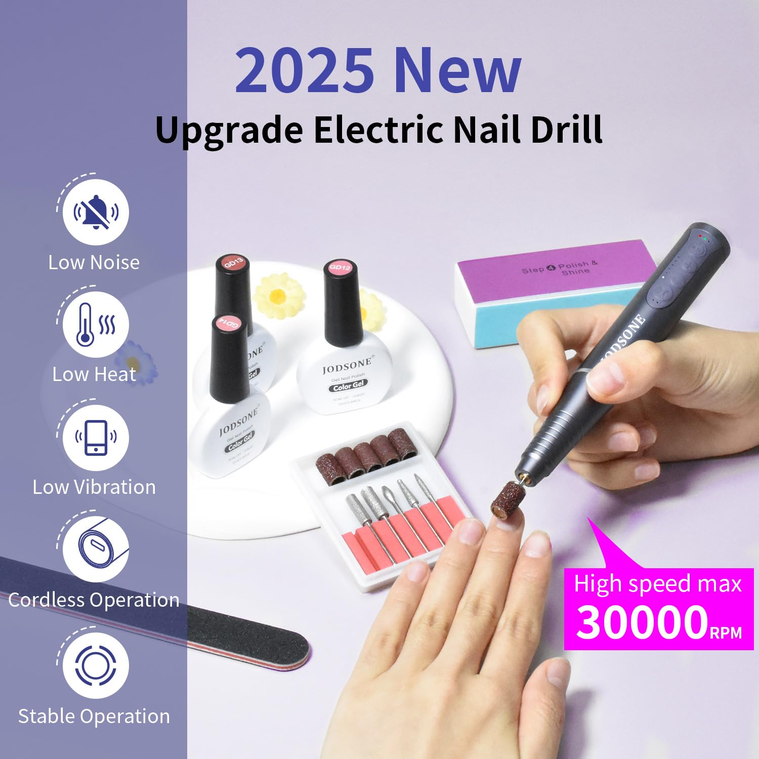 JODSONE Controllable Speed Portable Nail Drill Professional Electric 30000RPM Home Salon Polishing Manicure Nail Drill - Image 3