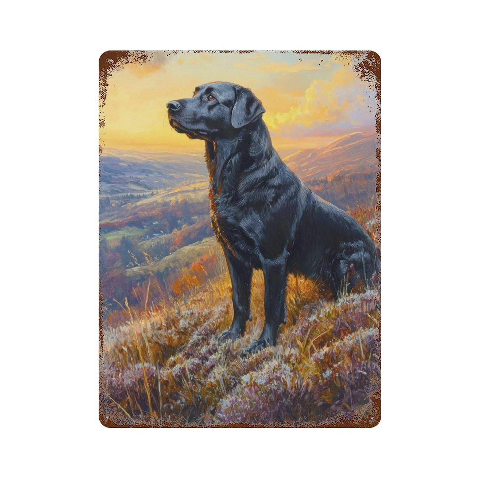 xiaoxiaoshen Labrador in Frosty Heather Painting Dark Academia Cottagecore Winter Landscape Dog Wall Decor Art Metal Tin Poster Modern Home Decor Art Home Bar Shop Decorations Vintage Sign 40x30cm