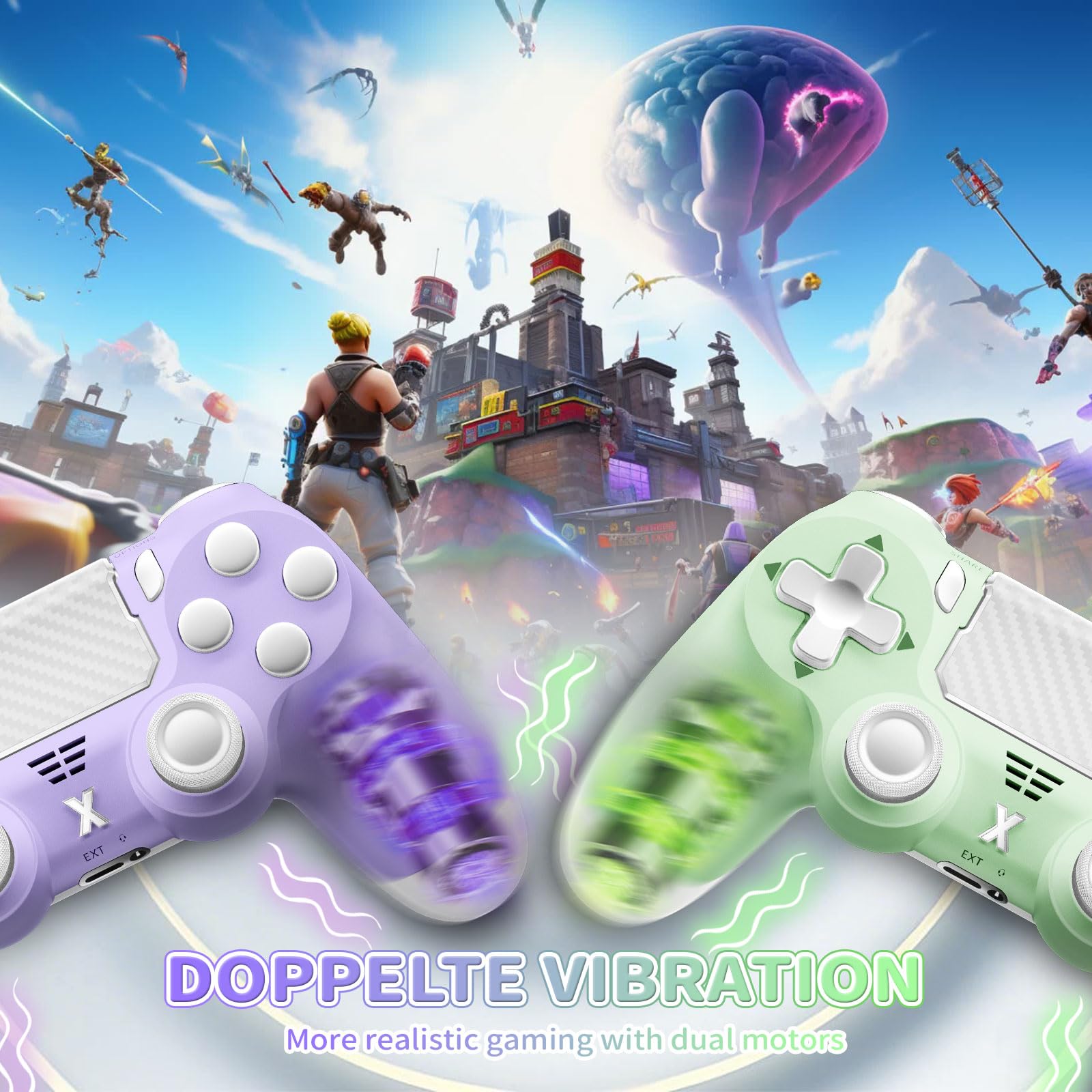 Wireless Controller for PS-4, Game Controller for PS-4/Slim/Pro/PC, Bluetooth Gamepad Joystick with Vibration Touch Panel, Upgraded Six-Axis Sensor, 3.5mm Audio Jack (Light Purple+Light Green) - 5