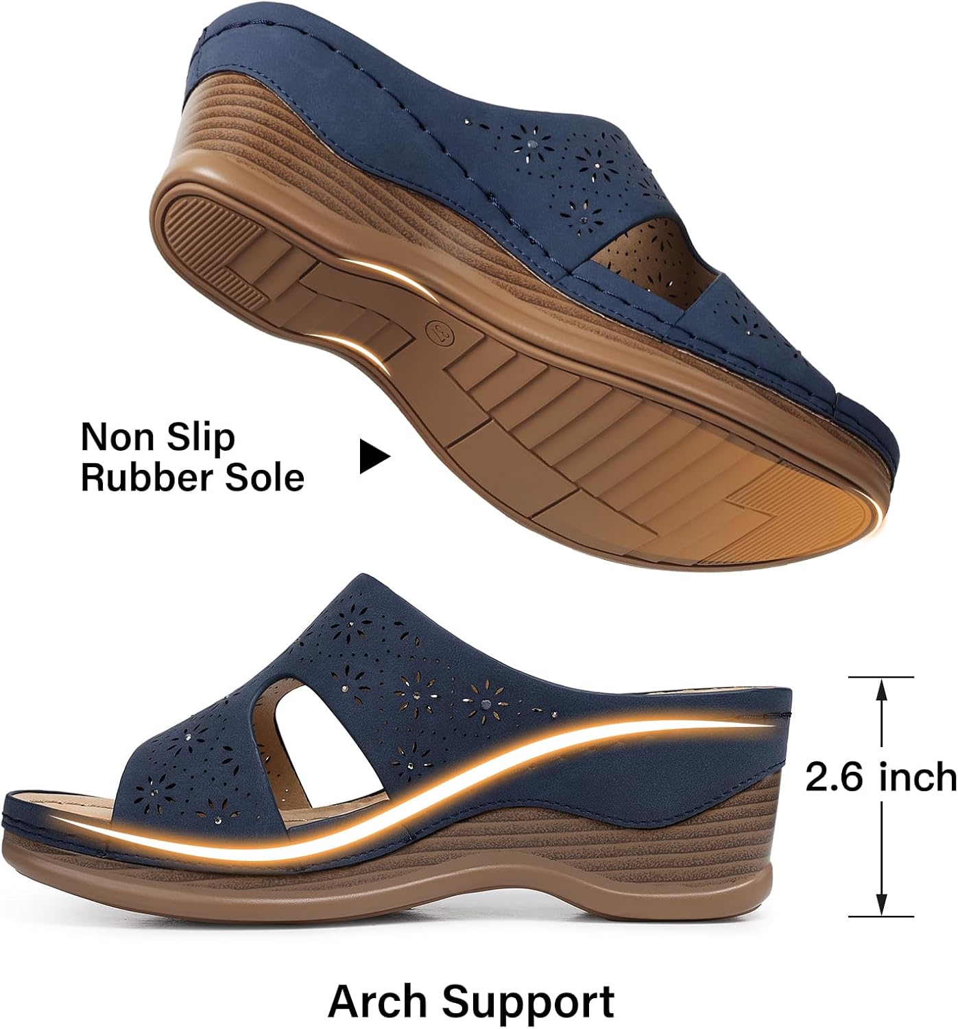 TEMOFON Women Wedge Sandals Dressy: Soft Leather Sandal, Rubber Sole, Comfortable Walking, Casual Slip on Summer Sandals - Image 5