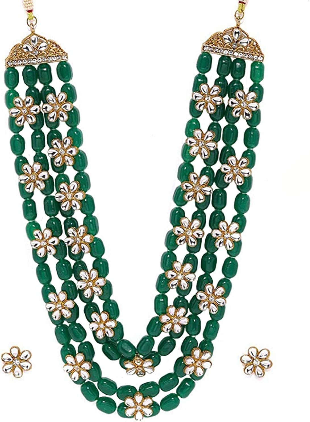Aheli Kundan Pearl Long Multi Layered Necklace Earrings Set Indian Wedding Jewelry Gift for Women