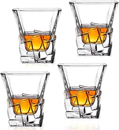 Miniatura 7 de Juego de 4 vasos de whisky, vasos de cóctel de 10 onzas de cristal a la antigua, vasos de cóctel para bourbon, whisky, vasos de ron para hombres y