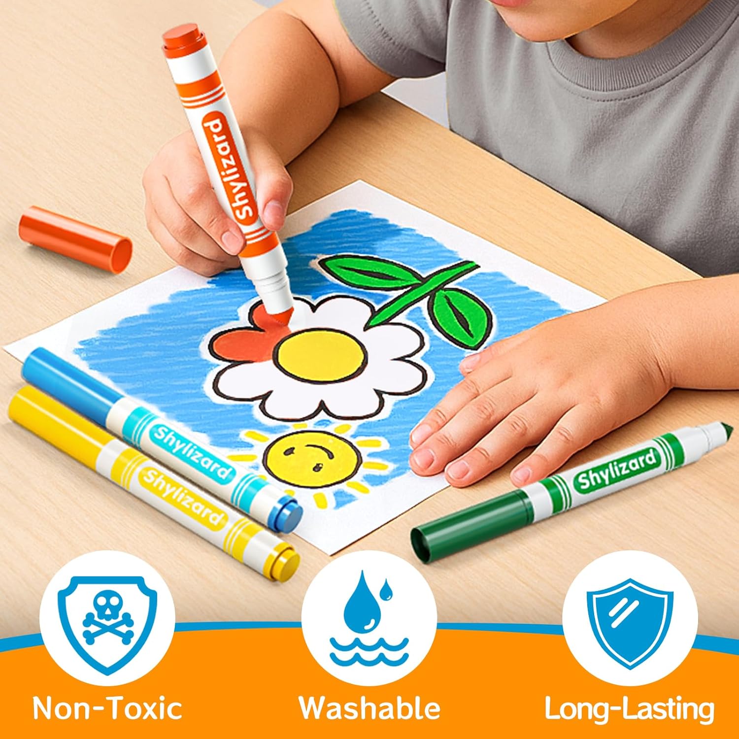 ShyLizard Washable Markers for Kids, 240 Count Markers Bulk with Broad Line Conical Tip, Coloring Marker in 12 Colors for Classroom School Supplies and Art Projects
