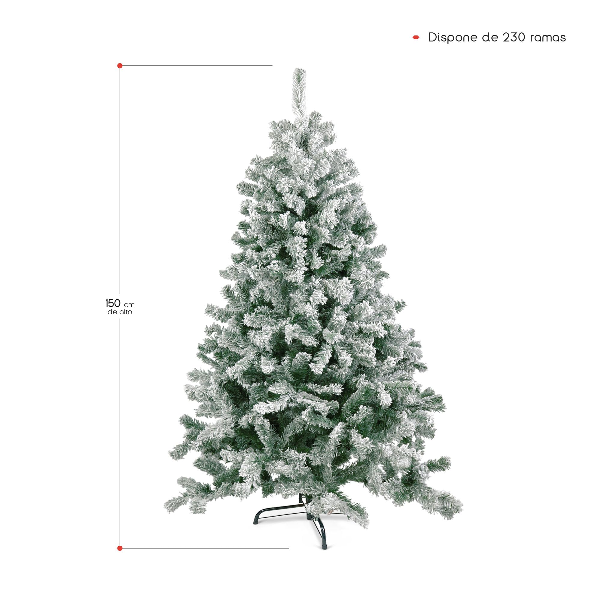 TIENDA EURASIA – Arbol de Navidad Nevado | Color Verde y Blanco | Hierro y PVC | Arbol de Navidad | Soporte de Pie Metálico | Medidas 150, 180 y 210 cm (150 cm - 230 Ramas)