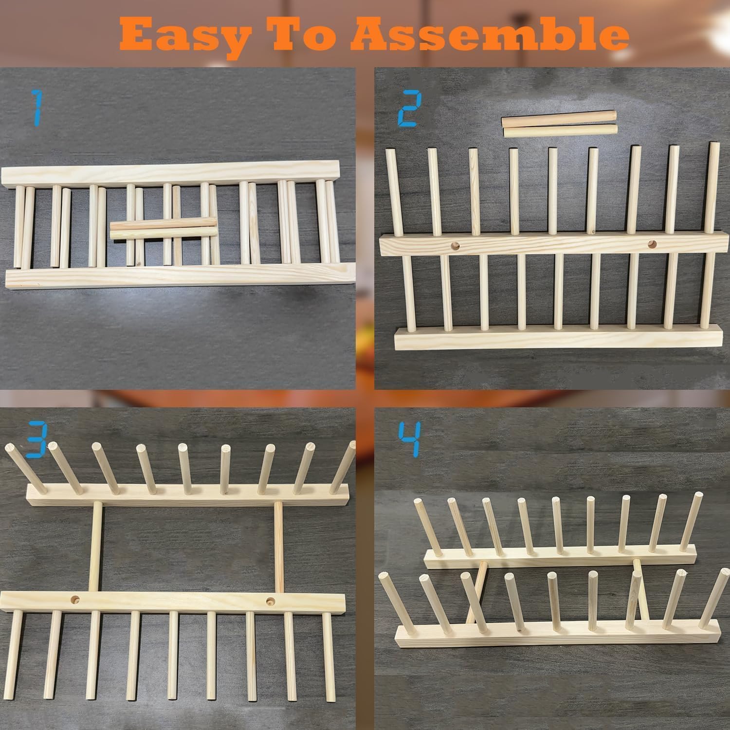 Bamboo Dish Drying Rack Kitchen Cabinet Organizer, Plate Pot Lid Organizer, Wooden Drying Rack Stand Drainer for Dish, Pots, Lids, Bowls, Cups, and Cutting Boards and Books (1PCS) - Image 4